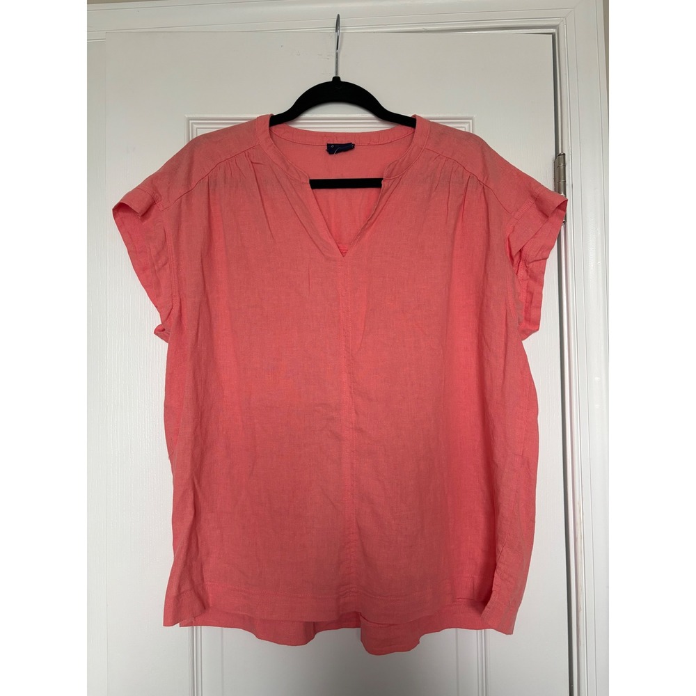 Splendid Coral Pink Linen Blend V-Neck Cap Sleeve Blouse Top Large 1770097